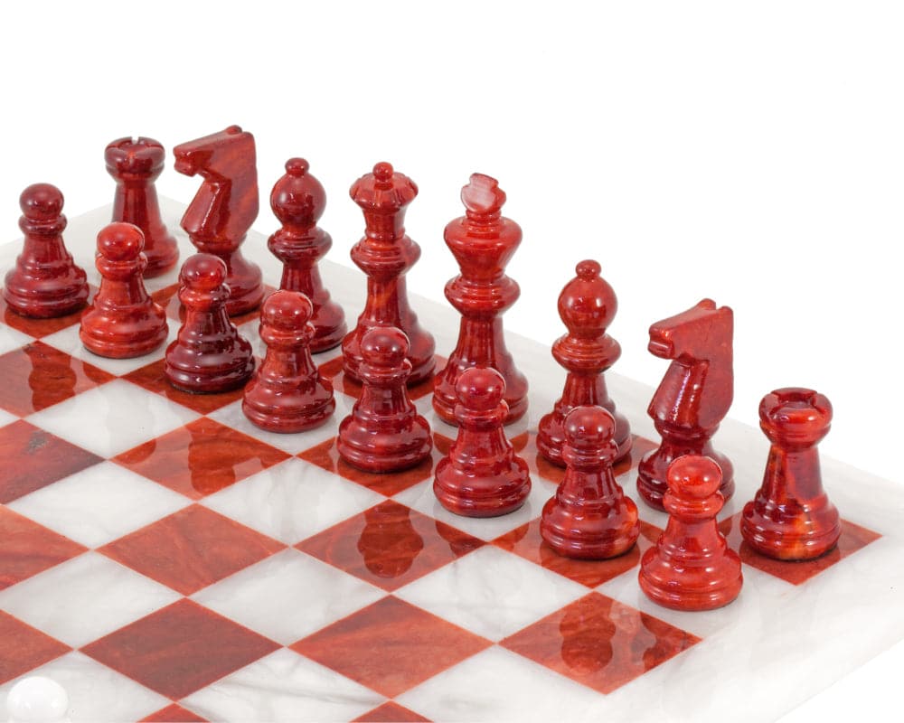 Luxurious Red & White Alabaster Chess Set - 37 cm