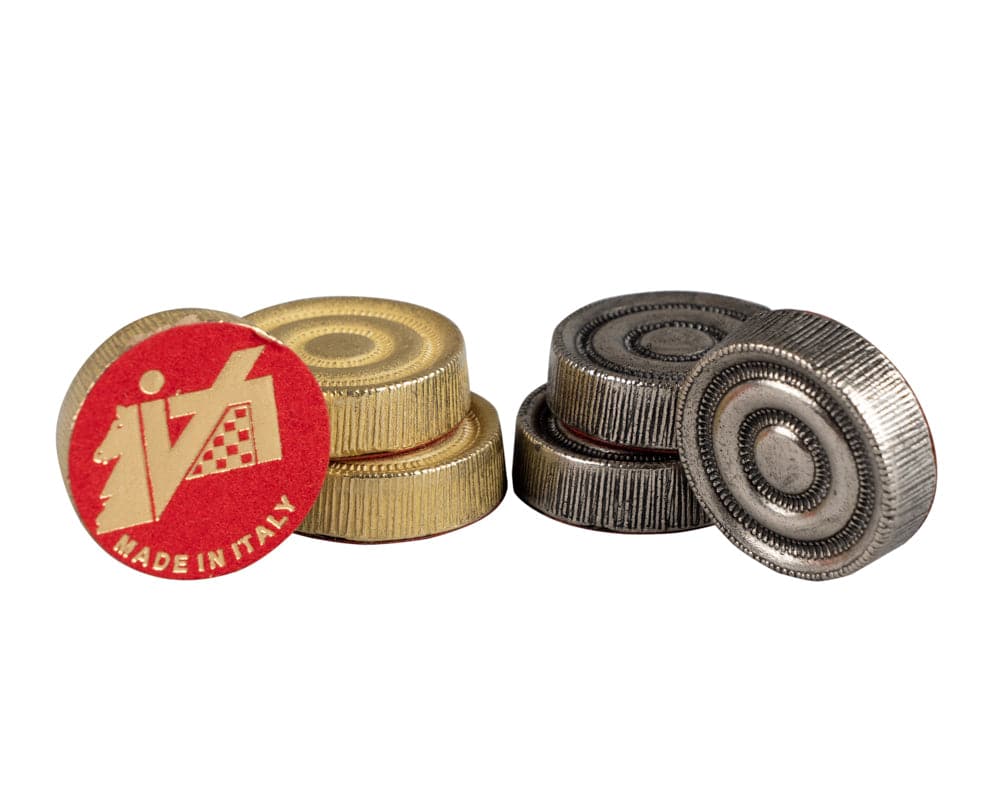 Luxury Zinc Draught Stones by Italfama, heavy and high-quality game pieces made in Italy, ideal for chess boards.