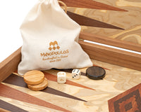 Luxury Olive Wood Burl Backgammon Set by Manopoulos with Luxury Wooden Cups