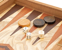 Luxury Olive Wood Burl Backgammon Set by Manopoulos with Luxury Wooden Cups