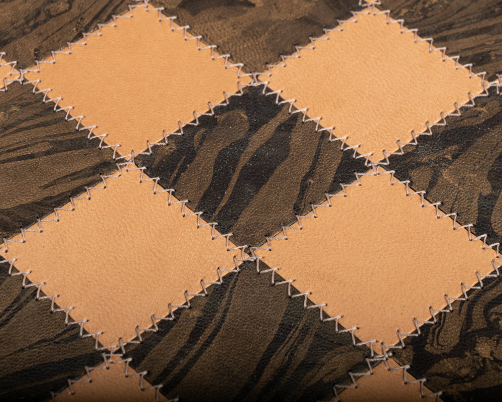 Close-up of luxury Saluzzo 16.5 inch genuine leather chess board, handcrafted in Italy by Italfama.