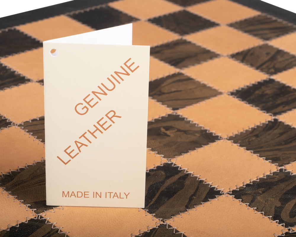 16.5 inch Saluzzo genuine leather luxury chess board handmade in Italy by Italfama, featuring real leather detailing