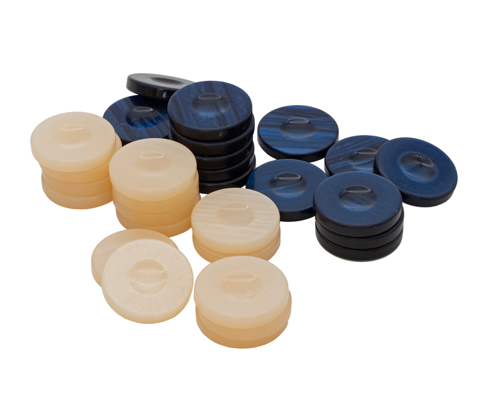 Deluxe Backgammon Stones Blue & Ivory 36mm