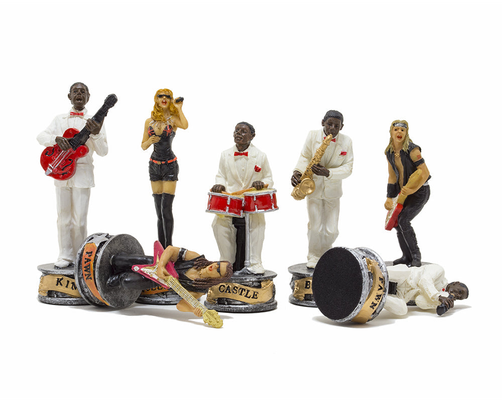 The Jazz Band Vs Rock Stars Hand painted themed chess pieces by Italfama