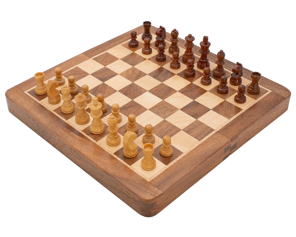 Deluxe Hardwood Folding Travel 25cm Magnetic Chess Set