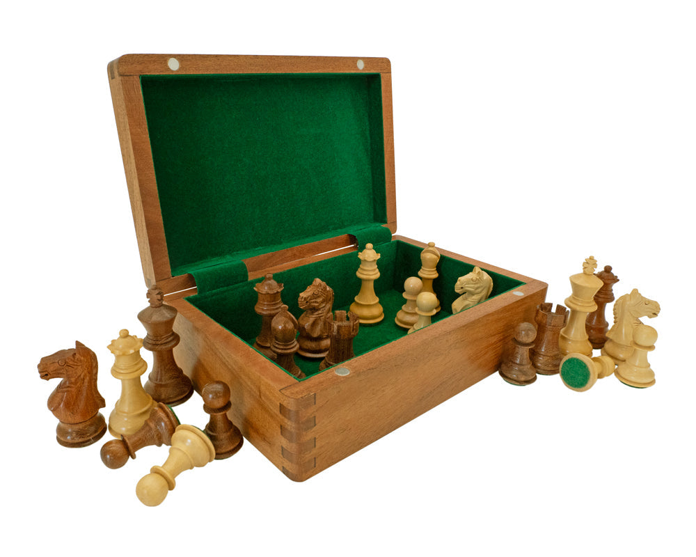 Fierce Knight SO Staunton Chessmen 7.6cm Including Dark Wood Case