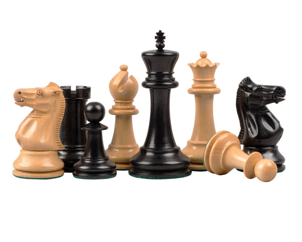 Reproduction Staunton Ebony Chessmen 1869 Model. Luxury Kingsclere Chess Set with Walnut and Maple Chess Cabinet. Limited stock.