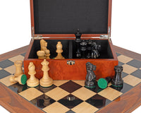 Supreme Ebony Chess Set with Burl Wood Case