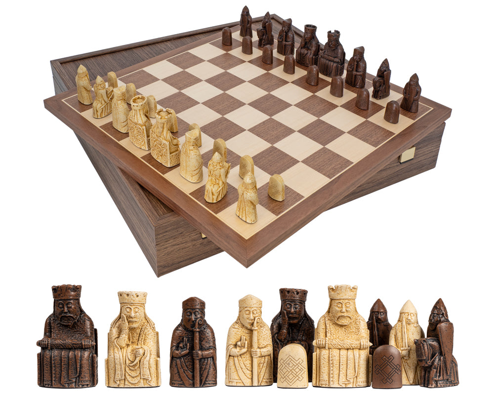 The Isle of Lewis and Walnut Deluxe Chess Set with Presentation Case