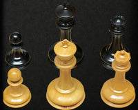 Close-up of Ebony and Mahogany chess pieces from the 1850 London Limited Edition Deluxe Chess set.