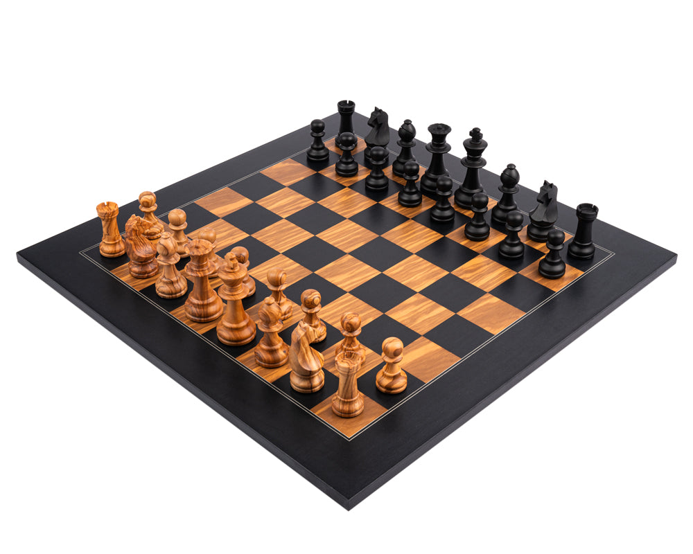 Rechapados Ferrer Black & Olive Deluxe Staunton 50cm Chess Set with Case