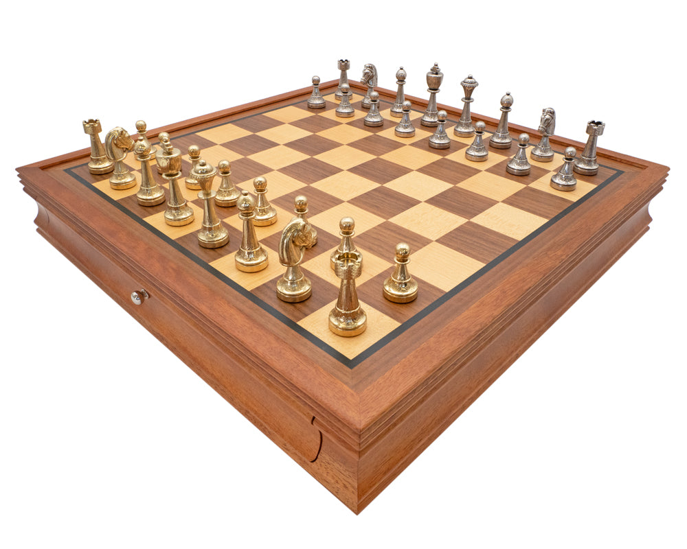 The Finnesburgh Metal and Mahogany Deluxe Chess Set