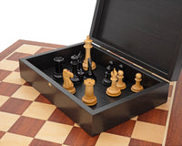 The JJ Cooke Edition Black and Mahogany Chess Set with Case and Clock