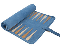 The Manopoulos Suede Roll-Up Travel Backgammon Set - RAF Blue