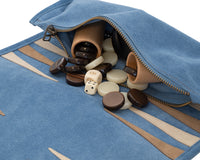 The Manopoulos Suede Roll-Up Travel Backgammon Set - RAF Blue