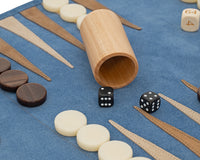 The Manopoulos Suede Roll-Up Travel Backgammon Set - RAF Blue