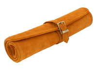 The Manopoulos Suede Roll-Up Travel Backgammon Set - Cinnamon