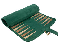 The Manopoulos Suede Roll-Up Travel Backgammon Set - Green