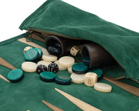 The Manopoulos Suede Roll-Up Travel Backgammon Set - Green
