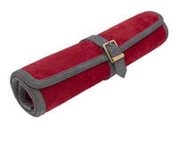 The Manopoulos Suede Roll-Up Travel Backgammon Set - Burgundy